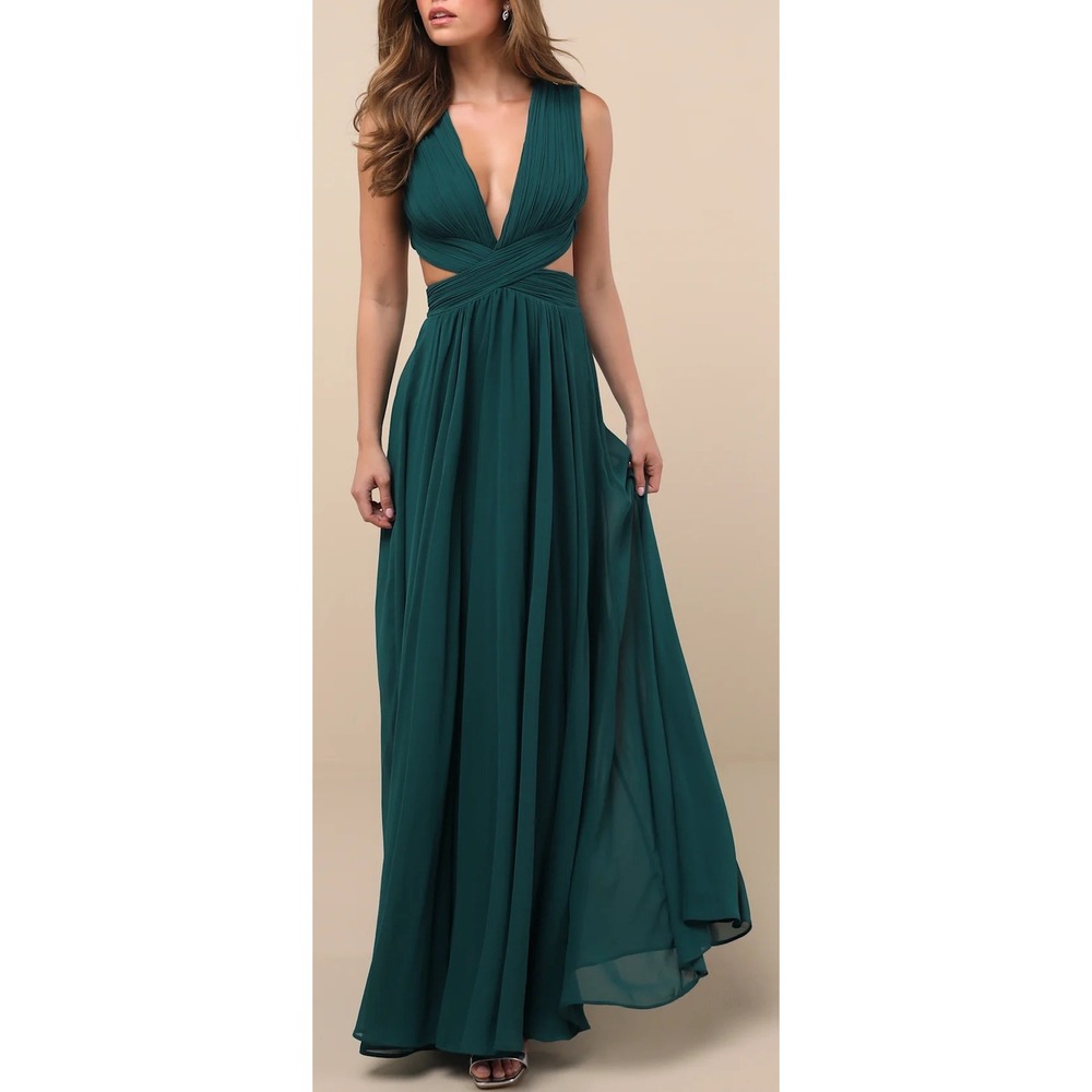 NWOT Lulus Vivid Imagination Emerald Green Cutout Maxi Dress L